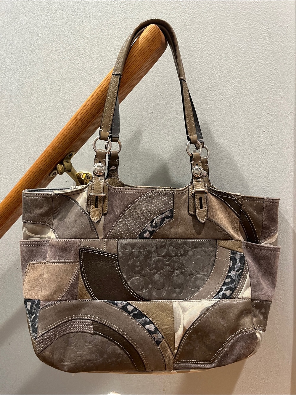 Coach Patchwork Leather and Signature Tote in Gray and Black